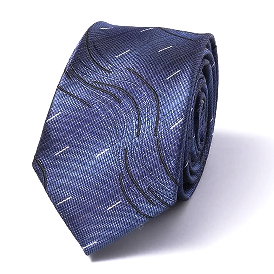 Classy Men Blue Wavy Silk Skinny Tie - Classy Men Collection
