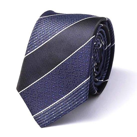 Classy Men Blue Thick Striped Silk Skinny Tie - Classy Men Collection