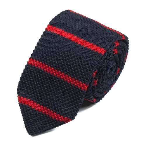 Cravatta lavorata a maglia rossa blu navy da uomo di classe