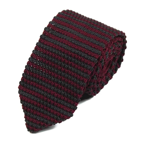 Cravatta lavorata a maglia a righe marrone rosso da uomo di classe