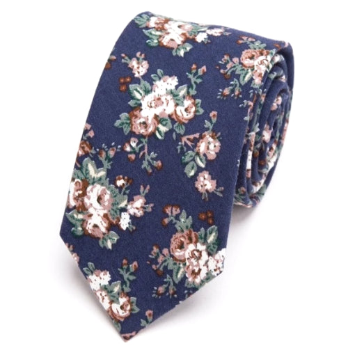 Classy Men Blue Floral Skinny Cotton Tie