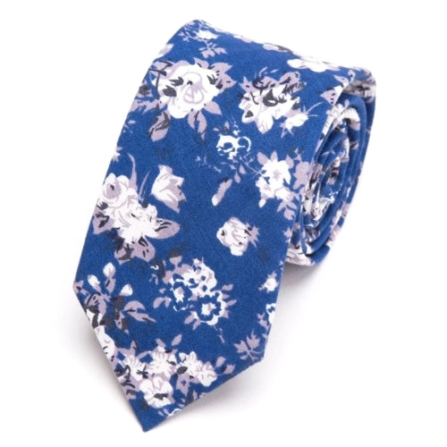 Cravatta da uomo in cotone skinny floreale blu cielo di classe