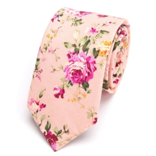 Classy Men Pink Floral Skinny Cotton Tie