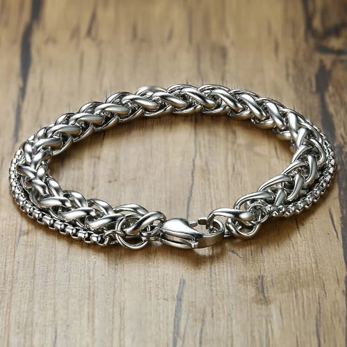 Classy Men Silver 2-Layer Chain Bracelet