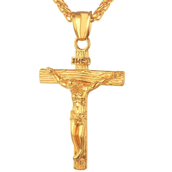 Men's Gold-Tone Stainless Steel Crucifix Pendant Necklace - Walmart.com
