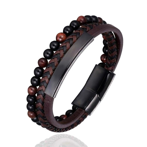 Classy Men Brown 3-Layer Beaded Leather Bracelet | 3 Styles - Classy Men Collection