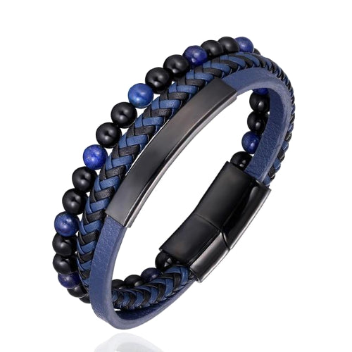 Classy Men Blue 3-Layer Beaded Leather Bracelet | 3 Styles - Classy Men Collection