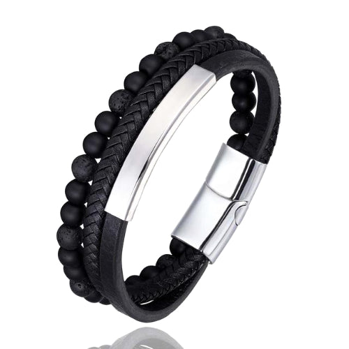 Classy Men Black 3-Layer Beaded Leather Bracelet | 3 Styles - Classy Men Collection