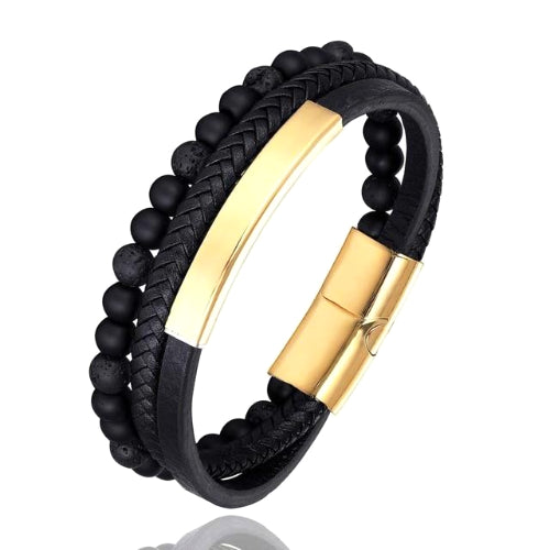 Classy Men Black 3-Layer Beaded Leather Bracelet | 3 Styles - Classy Men Collection