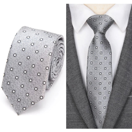 Classy Men Silver Circle Skinny Tie
