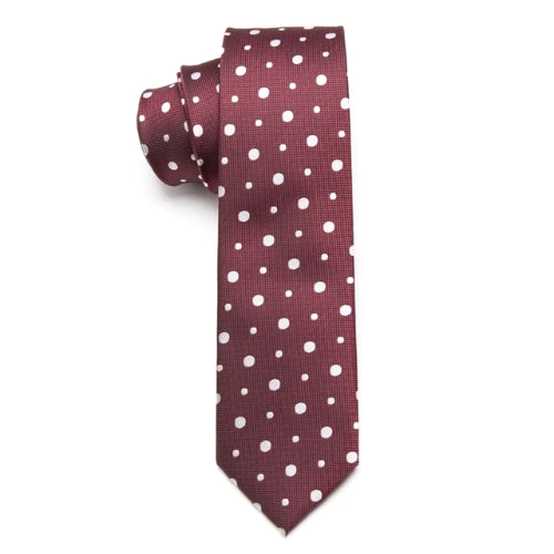 Cravatta skinny a pois irregolari rossi di classe da uomo
