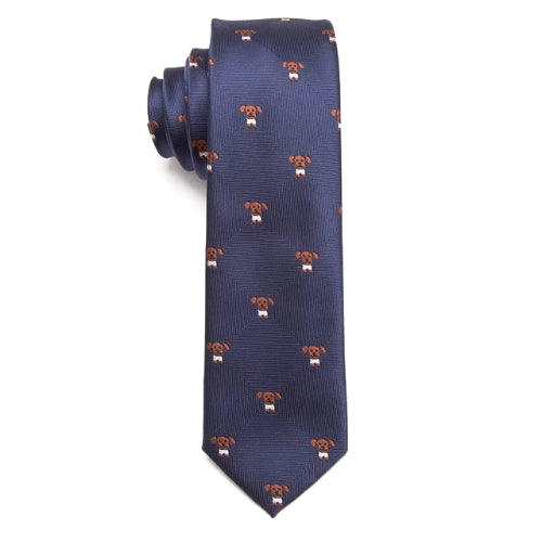 Cravatta skinny da uomo di classe con motivo cane blu navy