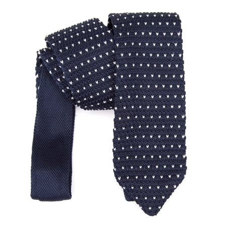 Classy Men Navy Blue Dot Knitted Tie