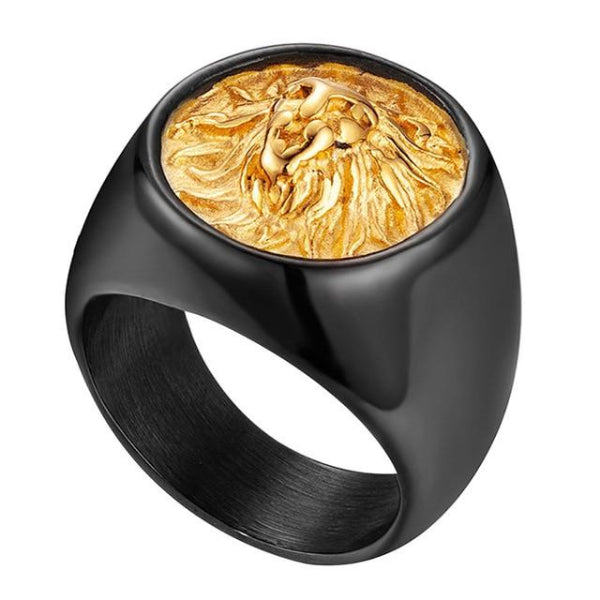 Classy Men Lion Signet Ring Black/Gold - Classy Men Collection