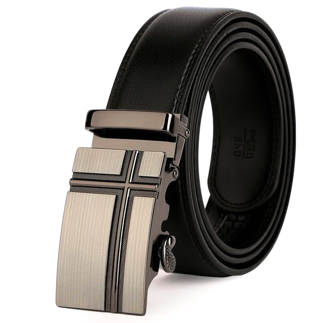 Black Leather Suit Belt With Metal Cross on the Buckle, CMC