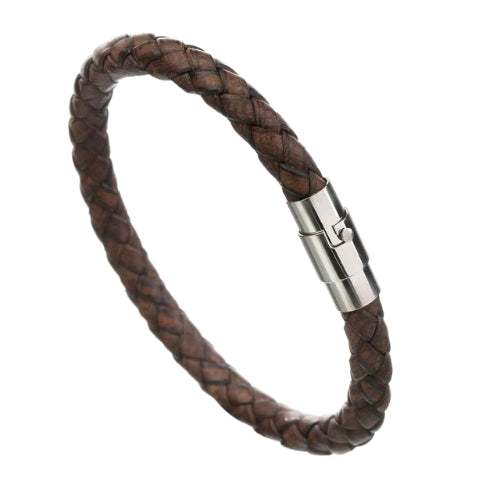 Classy Men Magnetic Leather Bracelet Dark Brown