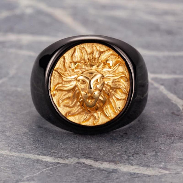 Classy Men Lion Signet Ring Black/Gold - Classy Men Collection