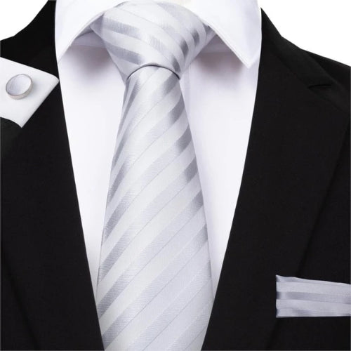 Classy Men Grey Silver Striped Silk Tie
