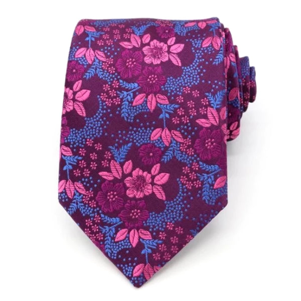 上品な男性の紫の花柄シルクネクタイ
