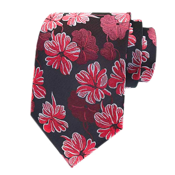 Classy Men Red Brown Floral Silk Tie