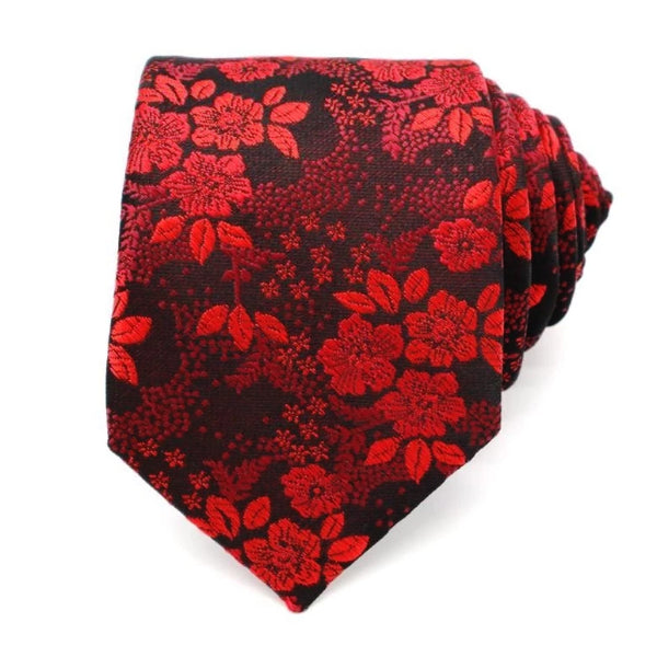 Cravatta di seta floreale nera rossa da uomo di classe