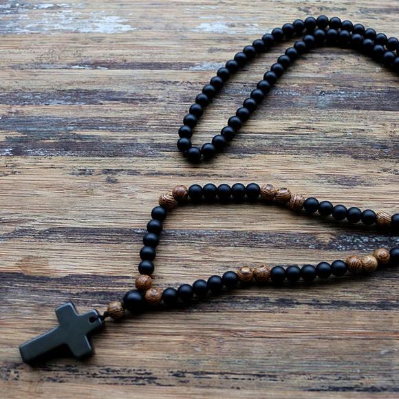 Vintage Style Black Rosary Bead Necklace with Pavé Crystal Clasp and R –  Gifts of Grace Designs