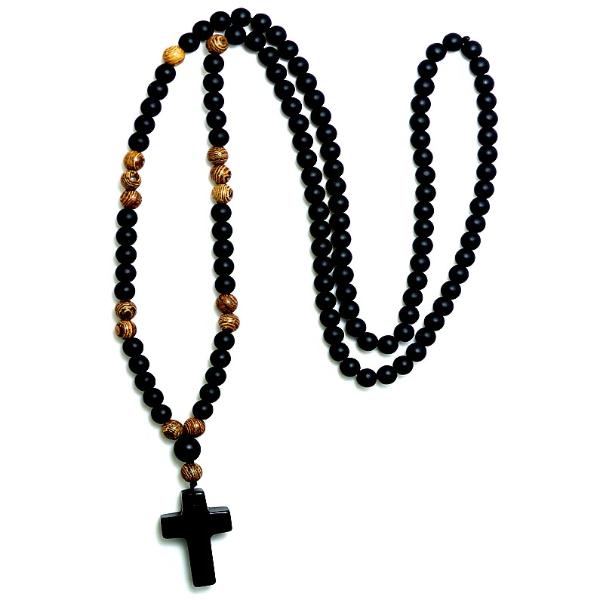 beaded rosary necklace for prayers on a white background