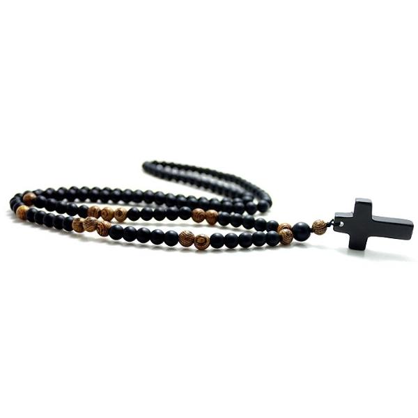 Rosary prayer beads necklace from the side