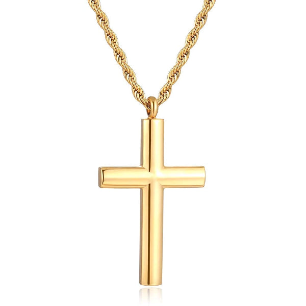 Classy Men Rounded Gold Cross Pendant Necklace