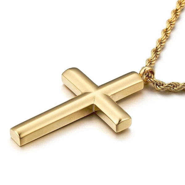 Classy Men Rounded Gold Cross Pendant Necklace