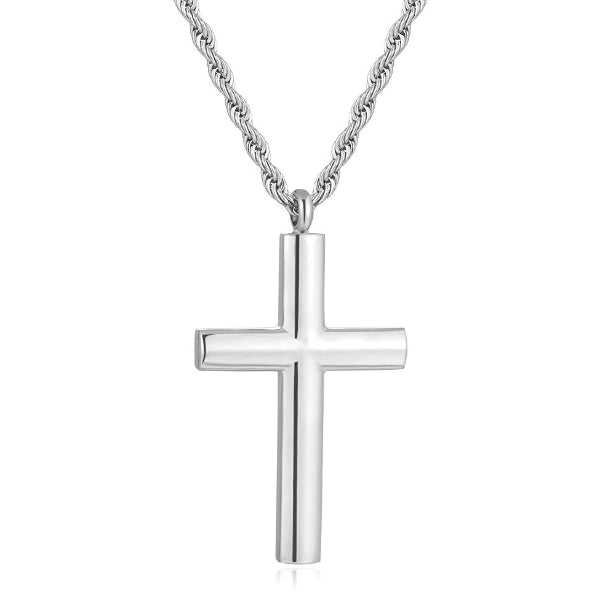 Small silver cross necklace for men, stainless steel chain necklace,  waterproof