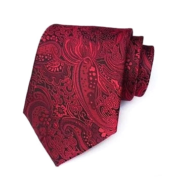 Cravatta formale da uomo in seta paisley rosso rubino di classe