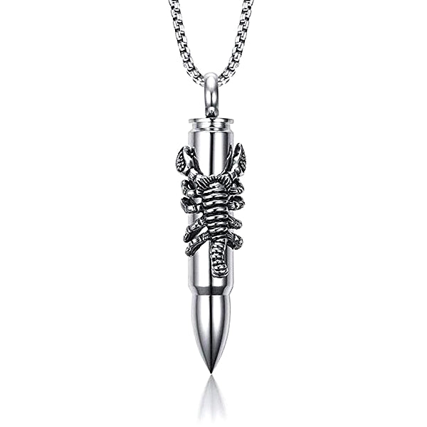 Scorpion bullet pendant necklace for men, made of stainless steel