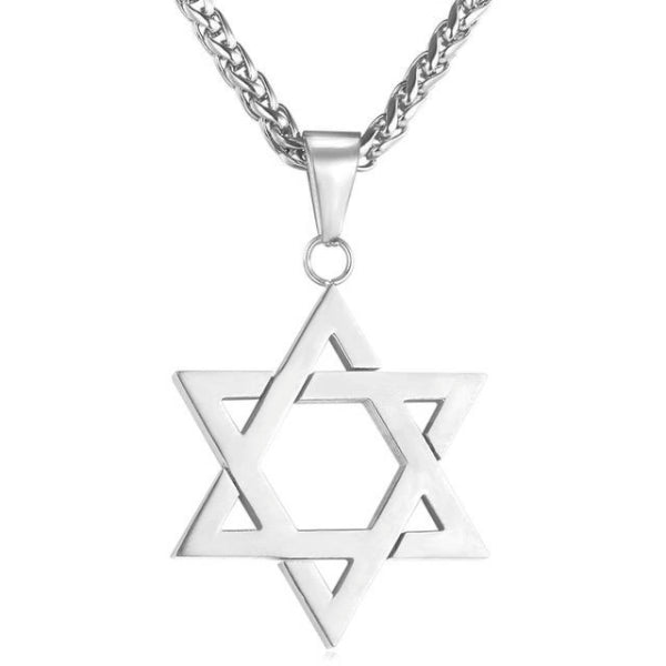 silver Jewish Star of David Pendant hanging on a wheat chain