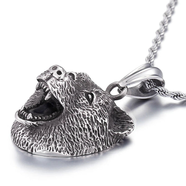 Classy Men Silver Bear Pendant Necklace