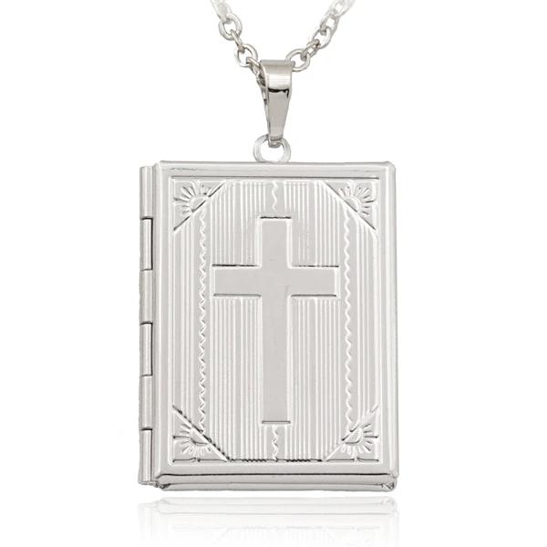 silver bible locket pendant on a necklace for men