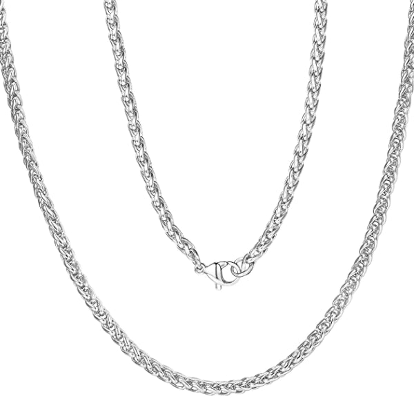 Classy Men 7mm Silver Braided Wheat Chain Necklace