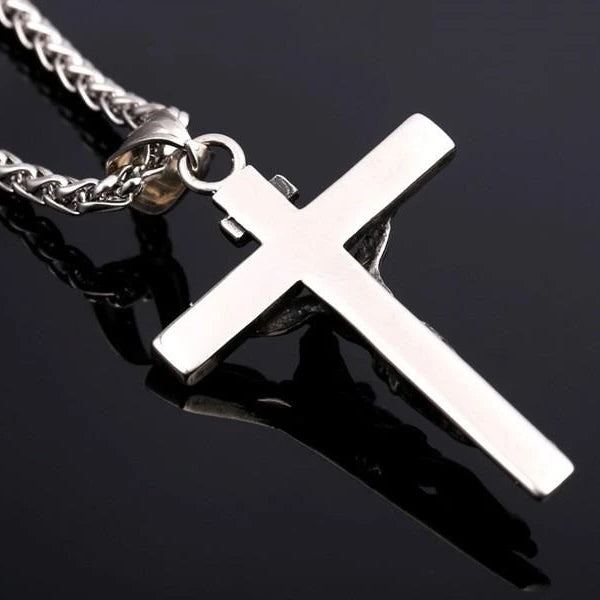 Classy Men Silver Jesus INRI Cross Crucifix Pendant Necklace