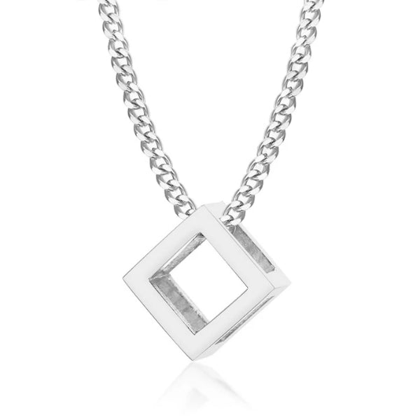 Silver cube pendant necklace for men