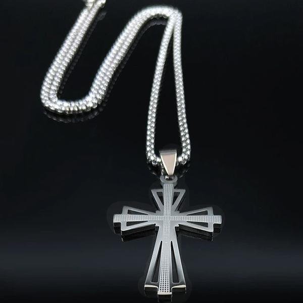 Classy Men Silver Designer Templar Cross Pendant Necklace