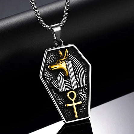 Classy Men Gold Silver Egyptian Anubis Ankh Pendant Necklace