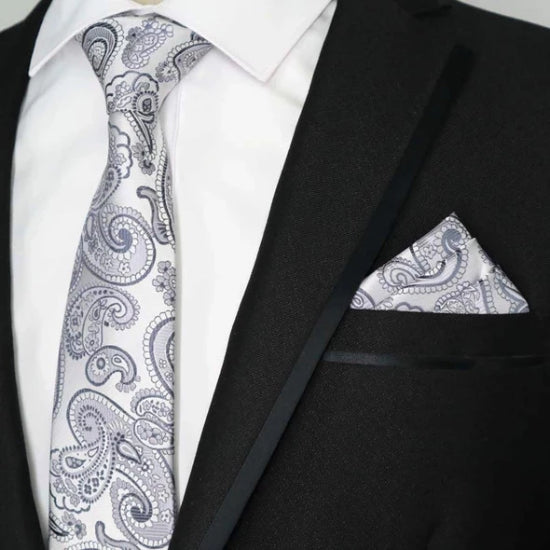 Classy Men Silver Grey Paisley Silk Tie