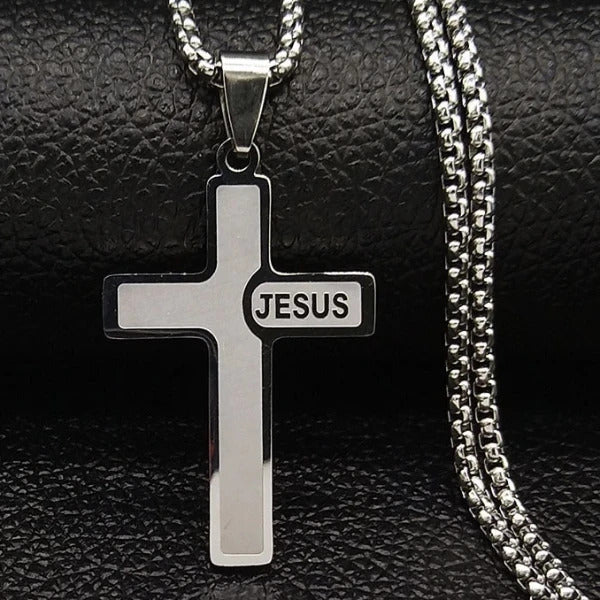 Classy Men Silver Jesus Cross Pendant Necklace
