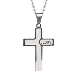 Silver Jesus Cross Pendant Necklace for Men