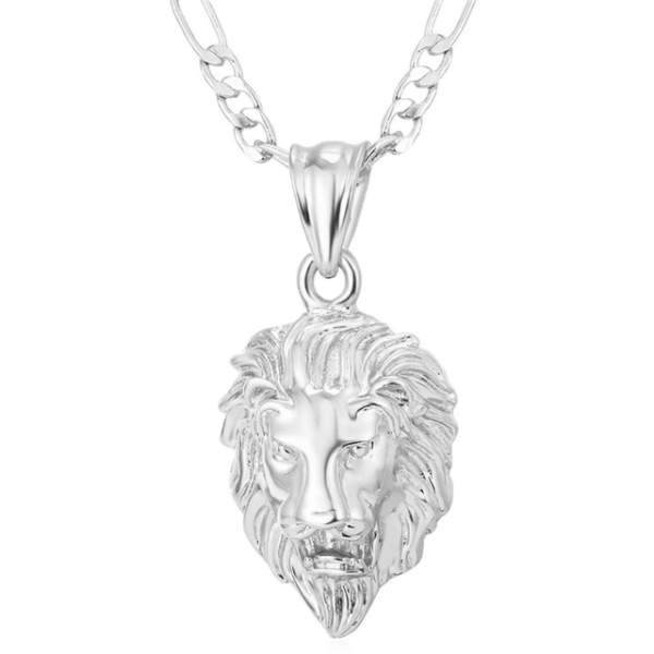 Classy Men Silver King Lion Pendant Necklace