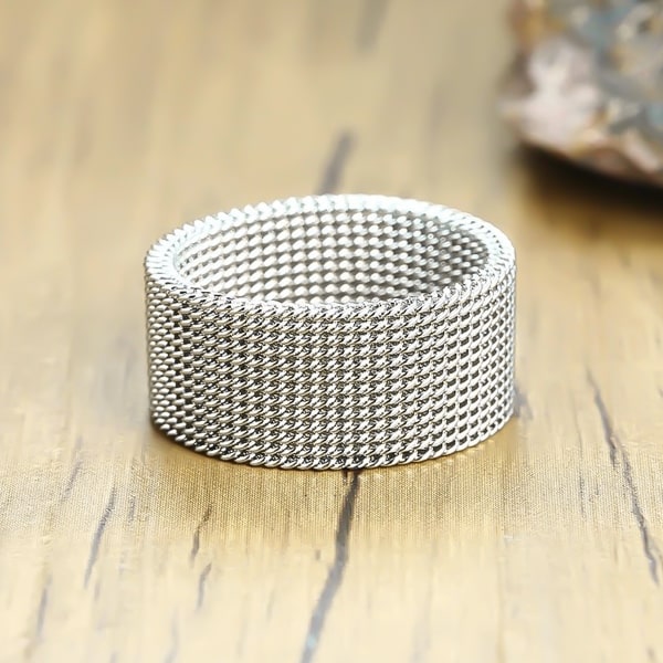 Men's silver mesh band ring