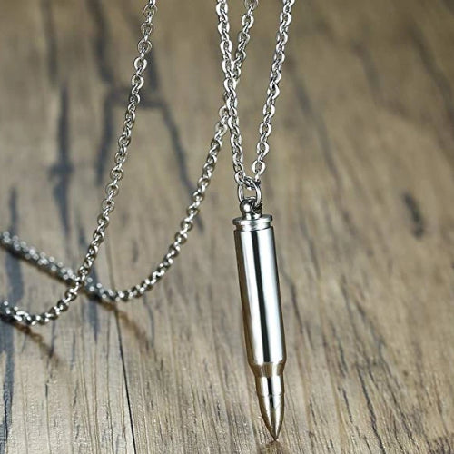 Rifle bullet pendant necklace for men in silver color