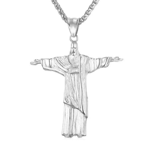 silver jesus christ necklace with hands open in salvation