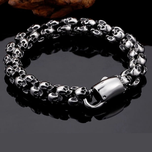 Classy Men Silver Skull Chain Bracelet