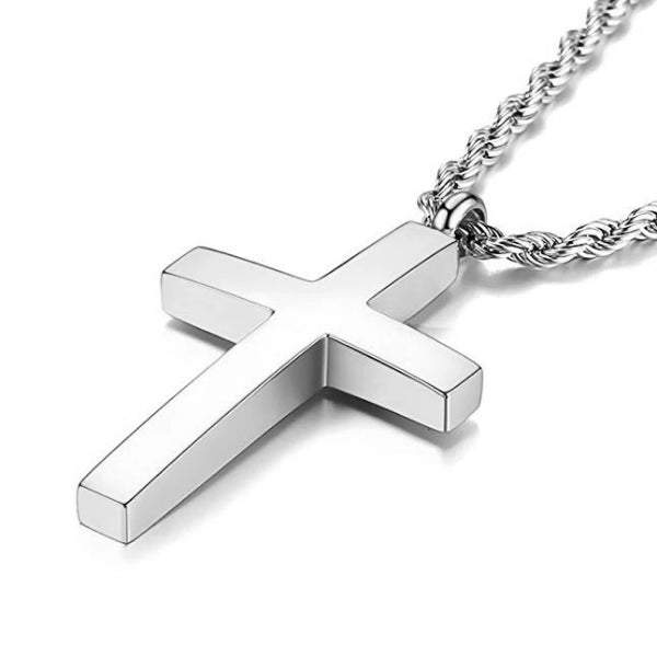 Classy Men Silver Tapered Cross Pendant Necklace
